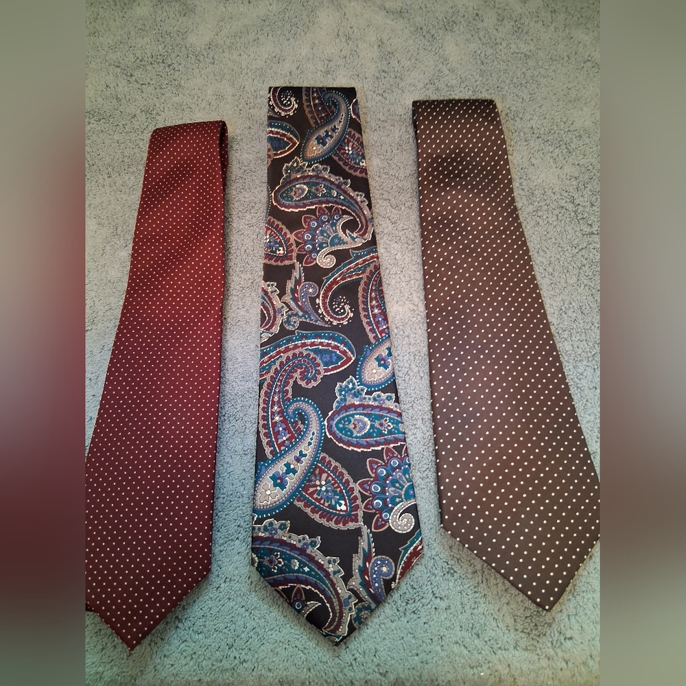 Ties - 1 Blue Paisley and 2 Red and White Spotted - Picture 2 of 6